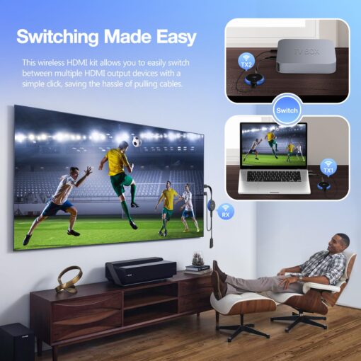 TIMBOOTECH 4K Wireless HDMI 2 Transmitters & 1 Receiver, 2.4/5.8GHz HDMI Wireless Multiple TX, Streaming Video &Audio Extender for Laptop, DSLR, TV Box, Smartphone to Monitor, Projector, TV - 165FT - Image 7