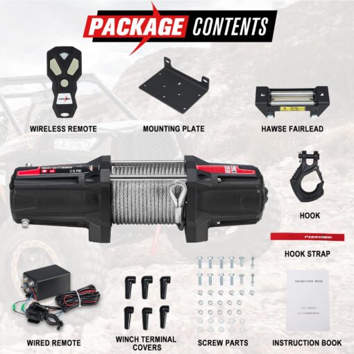 FieryRed ATV/UTV Winch- 12 V 5500LBS Electric Winch with Steel Cable, Wire and Wireless Remote Control, Roller Fairlead - Image 7