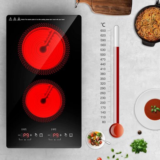 Electric Cooktop 2 Burners 2100W, 110v Electric Stove Top 12 inch, Independent Control 20 Temperature Ranges 9 Power Levels Induction Cooktop, All Kinds of Cookwares - Image 4