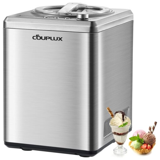 COUPLUX 2.65 Qt Ice Cream Maker, Largest Capacity & Fast Freezing Ice Cream Machine with Built in Compressor Easy Operate & Clean Ice Cream Maker Machine with All Stainless Steel, LCD Digital Display