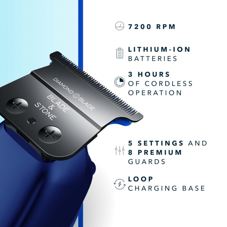 Blade & Stone Professional Hair Trimmer for Men PT301 | Diamond-S Blade | Micro-Gap Tech | 7200 RPM Durable Motor, All-Metal, Cordless Hair Trimmer - Big Blue - Image 4