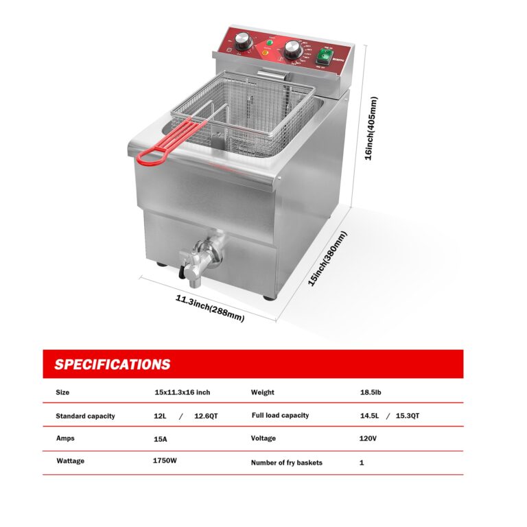 EGGKITPO Deep Fryer 12L Large Electric Fryer with Oil Drain and Timer Deep Fryer with Basket and Lid Stainless Steel Countertop Fryer Commercial Fryer for Restaurant and Home Kitchen 120V 1750W - Image 3