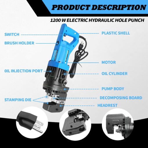 Jecoupoon 1200 W Electric Hydraulic Hole Punch Hydraulic Hole Punching Tool Metal punch Compatible with Steel Copper Aluminum Iron Alloy (Base Version) - Image 7