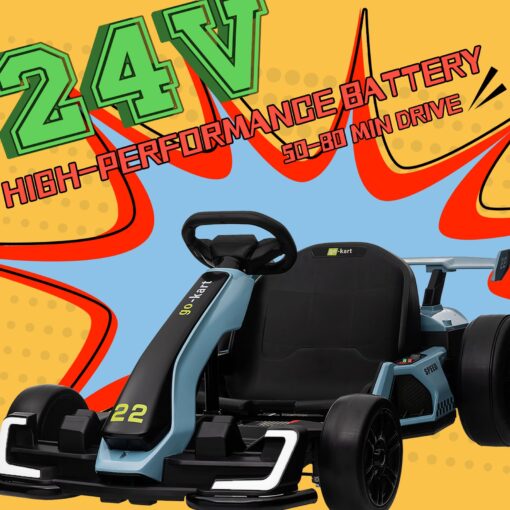 Kerry Yoo Go Kart Electric Drift Kart Car with Adjustable Seat, 24V Outdoor Ride on Toy with 4 Speed Mode, Crazy Cart for Kids 6-12 Years Old，Fast 300W Motor，8.5 MPH, LED Lights, Bluetooth - Blue - Image 6