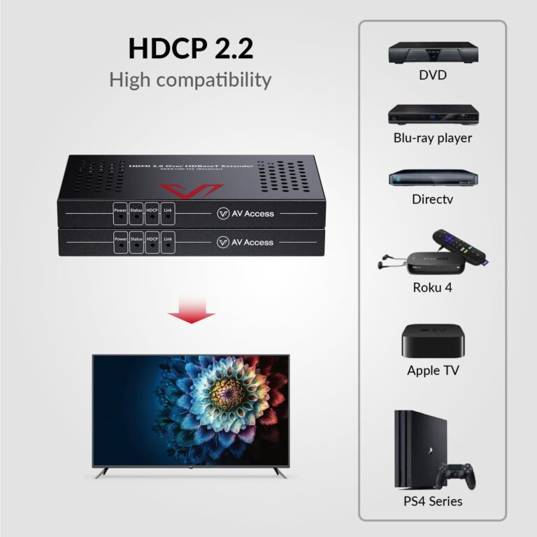 AV Access HDBaseT HDMI Extender Over Cat5e/6/6a/7 Ethernet up to 330ft/100m 4K@60Hz, Supports HDCP2.2, HDMI2.0, Bi-Directional IR and RS232 Pass-Through, Auto EDID, PoE, CEC, Dolby Vision(4KEX100-H2) - Image 6