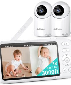 Jartoo 2K Video Baby Monitor with 2 Cameras and Audio, 3000ft Long Range Baby Monitor No WiFi, 5.5" Split Display, VOX - AI Cry Detect, ANR, IR Night Vision, 2-Way Audio, 6000mAh