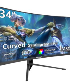 Raywego 34 inch Ultrawide Curved Computer Gaming Monitor 165Hz UWQHD 3440x1440,1500R -PIP,1ms (MPRT),HDR, 300nits, sRGB99%,FreeSync,HDMI2.0(TMDS) x2,DP1.4 x2,Eye Care,Support