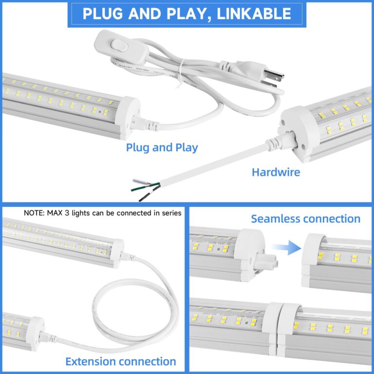 Phiwicsh 8Pack 8FT LED Shop Light, U Shape 125W Integrated LED Tube Light, 6500K Clear White, 20000LM Super Bright LED Lighting, Flush Mount/Hanging Linkable LED Ceiling Lights for Garage, Plug&Play - Image 7