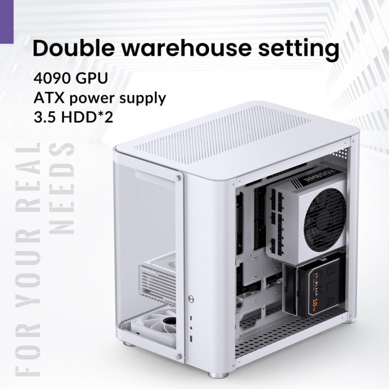 JONSBO TK-2 White ATX Mid-Tower Pc Case,Hyperboloid Glass Design, Separated Cabinet Structure, Al Alloy Shell Desktop Computer Case, Support BTF Motherboard/ATX Power supply/360 AIO,White - Image 4
