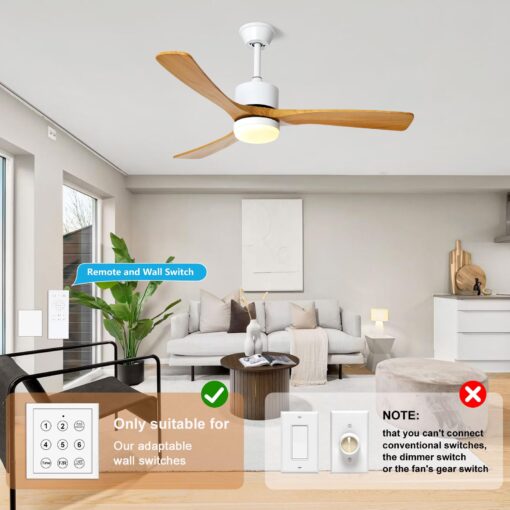 WYIXHOOG 48in Modern Ceiling Fans with Lights and Remote Control 6-Speed Quiet Wood Ceiling Fan Memory Function LED Ceiling Fan Light for Bedroom Living Room Kitchen Indoor Use - Image 4