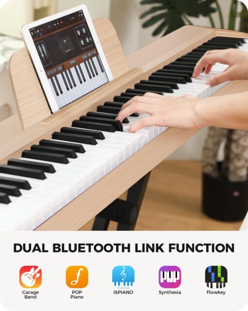 Fesley Weighted Piano Keyboard 88 Keys: Full Size Electric Keyboard Piano for Beginners, Portable 88 Key Keyboard with Daul Speaker,Sustain Pedal,Power Adapter,Support Bluetooth,USB MIDI,FEP300, Beige - Image 2