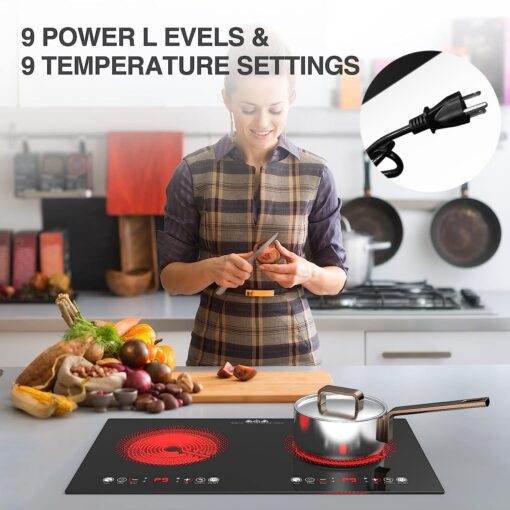 Electric Cooktop, 24 Inch 2 Burner Electric Cooktop 110V, Built-in and Countertop Electric Stove Top Plug in, 2400W Electric Stove, Compatible for All Cookware,Timer & Kid Safety Lock - Image 7