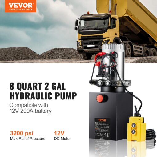 Mophorn Hydraulic Power Unit 8 Quart Hydraulic Pump Double Acting Hydraulic Power 12V DC with Metal Oil Reservoir Hydraulic Pump Power Unit for Dump Trailer Car Lifting - Image 7