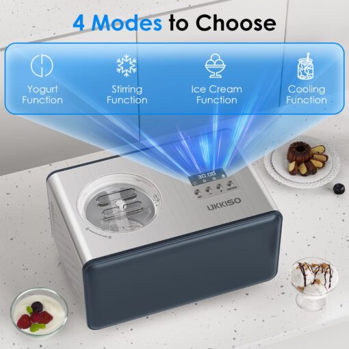 UKKISO 2-in-1 Ice Cream Maker & Yogurt Maker: 2.1Qt Automatic Ice Cream Maker Machine with Yogurt Mode, Stainless Steel Homemade Soft Serve Ice Cream Machine with Compressor for Home, Christmas Gift - Image 4