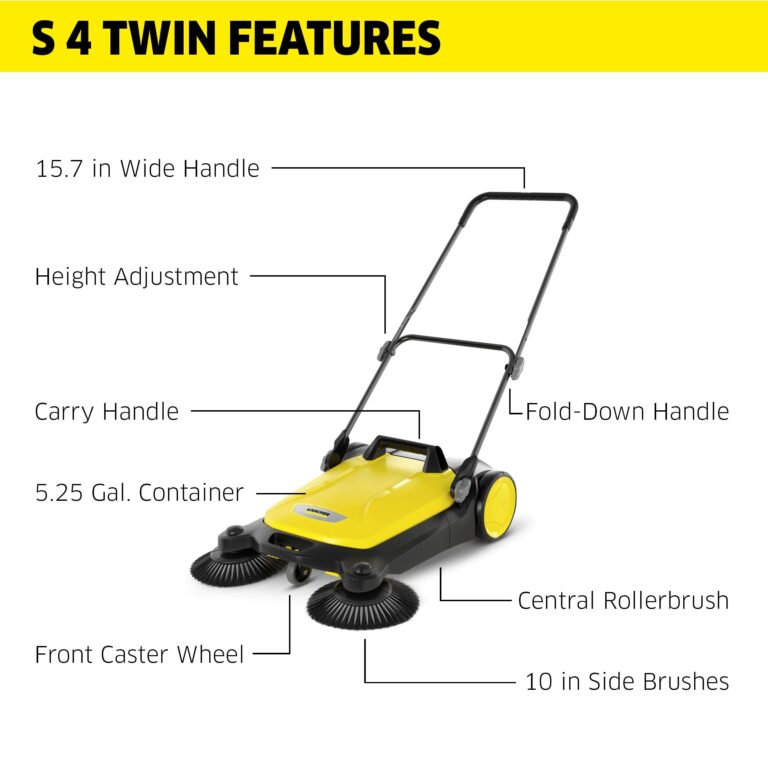Kärcher - S 4 Twin Walk-Behind Outdoor Hand Push Sweeper - 5.25 Gallon Capacity - 26.8" Sweeping Width - Sweeps up to 26,000 ft²/Hour,Yellow - Image 9