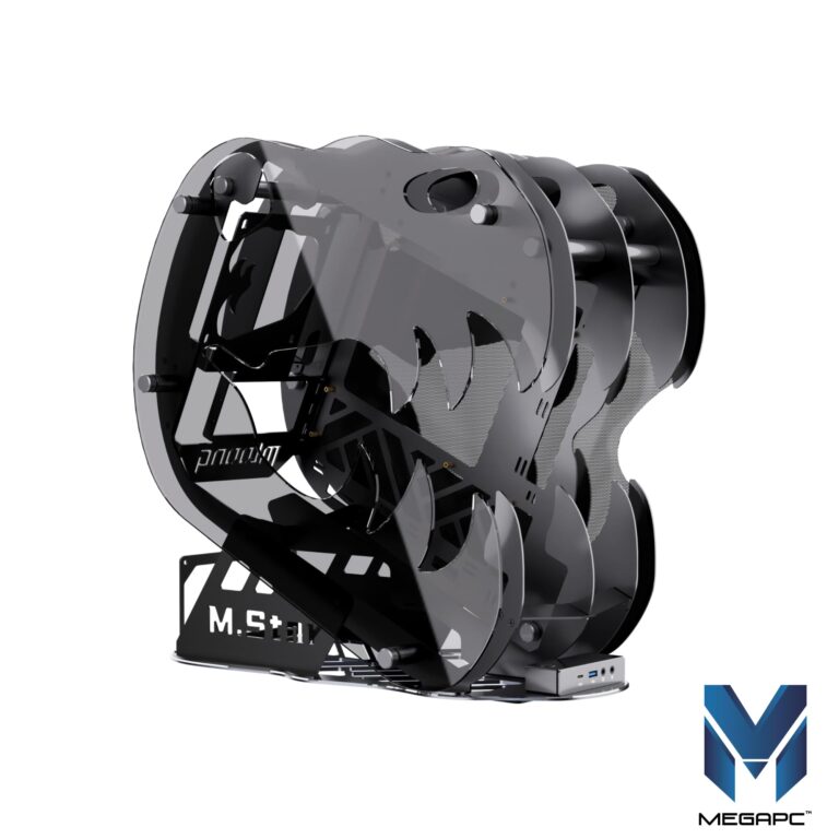MegaPC Dinosaur M.Star Open-Frame Mid-Tower Micro-ATX/Mini-ITX Gaming PC Case - Tempered Glass Panels, High Airflow, ARGB Fans, USB-C Port, Tool-Free Design (Black, with Fans Only) - Image 2