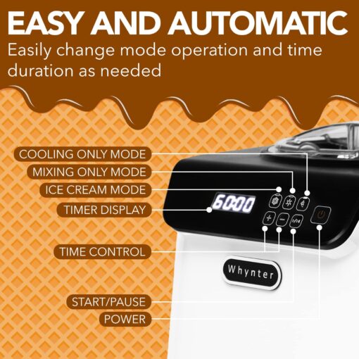 Whynter Ice Cream Maker Machine Automatic 1.28 Qt Upright with Built-in Compressor, LCD Digital Display & Timer, No Pre-Freezing, ICM-128WS, White - Image 5