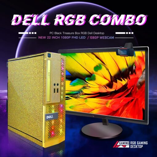 PC Gold Treasure Box RGB Dell Desktop Quad Core I5 up to 3.6G, 16G, 512G SSD, WiFi, Bluetooth 4.0, RGB Gaming Keyboard & Mouse, DVD, New 22" 1080 FHD LED, RGB Sound Bar, Webcam, Win 10 Pro (Renewed) - Image 5