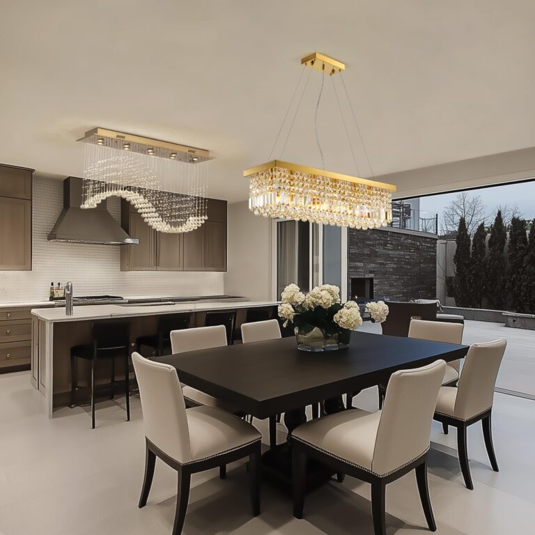 Siljoy 6-Light Modern Crystal Chandelier Rectangular Gold K9 Crystal Raindrop Chandelier for Dining Room, Luxury Adjustable Ceiling Pendant Light for Living Room Kitchen Island L31.5'' x W10'' x H10'' - Image 9