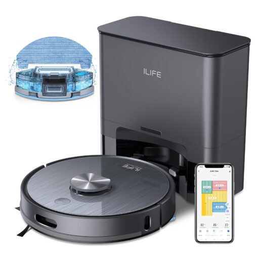 ILIFE T20s Self-Emptying Robot Vacuum and Mop Combo, 5000Pa Suction, 70-Day Capacity, LiDAR Navigation, 260mins Runtime, App/Alexa Control, Robotic Vacuum Cleaner for Hard Floors, Carpets and Pet Hair
