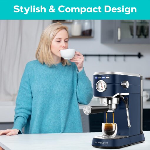 CASABREWS Espresso Machine 20 Bar, Professional Espresso Maker with Milk Frother Steam Wand, Espresso Coffee Machine with 34oz Removable Water Tank, Sapphire Blue - Image 2