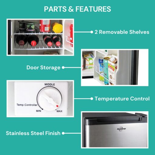 Koolatron 12V / 110V Refrigerator - Mini Fridge With Freezer For Trucks, Cool Storage For Kitchen, Bedroom, Office, Dorms, Compact Free Standing, Neveras Pequeñpara, 1.76 Cubic Feet Capacity, White - Image 6