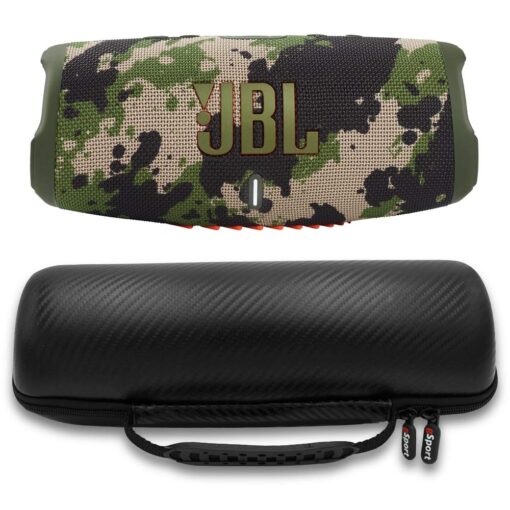 JBL Charge 5 Waterproof Portable Speaker with Built in Powerbank and gSport Carbon Fiber Case (Green Camo)