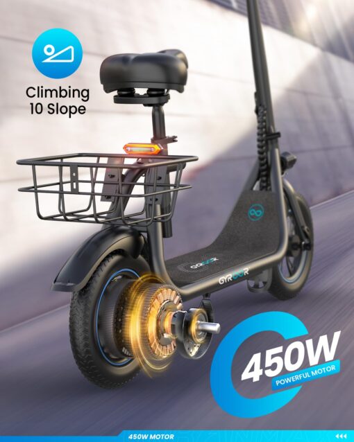 Gyroor Electric Scooter with Seat, 450W Powerful Motor up to 20 Miles Range, Foldable Scooter for Adult Max Speed 15.5Mph, Commuter Electric Scooter with Basket - Image 6