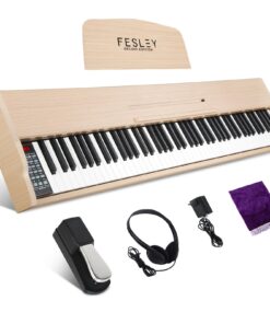 Fesley Weighted Piano Keyboard 88 Keys: Full Size Electric Keyboard Piano for Beginners, Portable 88 Key Keyboard with Daul Speaker,Sustain Pedal,Power Adapter,Support Bluetooth,USB MIDI,FEP300, Beige