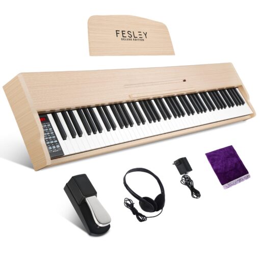 Fesley Weighted Piano Keyboard 88 Keys: Full Size Electric Keyboard Piano for Beginners, Portable 88 Key Keyboard with Daul Speaker,Sustain Pedal,Power Adapter,Support Bluetooth,USB MIDI,FEP300, Beige