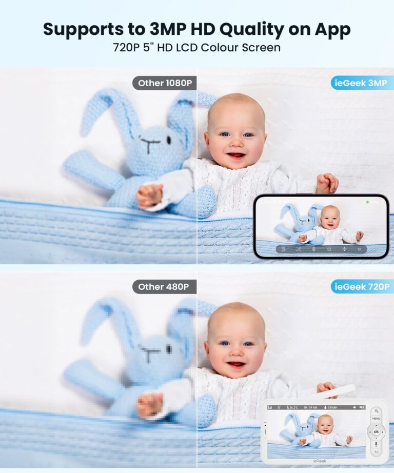 ieGeek Split-Screen Baby Monitor with 2 Camera and Audio-Two 2K Video Monitor with 5" Screen -Night Vision,Two-Way Talk,Cry&Motion Detection,Temper&Humidity Sensor,Remote Control via Screen and APP - Image 6