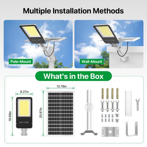 Solar Street Lights Outdoor Waterproof - 6000W Solar Lights Outdoor Dusk to Dawn Parking Lot Light Commercial, 7000K LED Street Light Powered Flood Security Heavy Duty for Yard, Outside(2 Pack) - Image 2