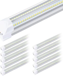 Gugsey 8Ft LED Shop Light Fixture - 100W 15500LM T8 Shop Lights for Garage, 6000K 8 Foot Daylight V Shape Linkable Garage Lights, High Output Clear Cover Plug and Play (10 Pack)