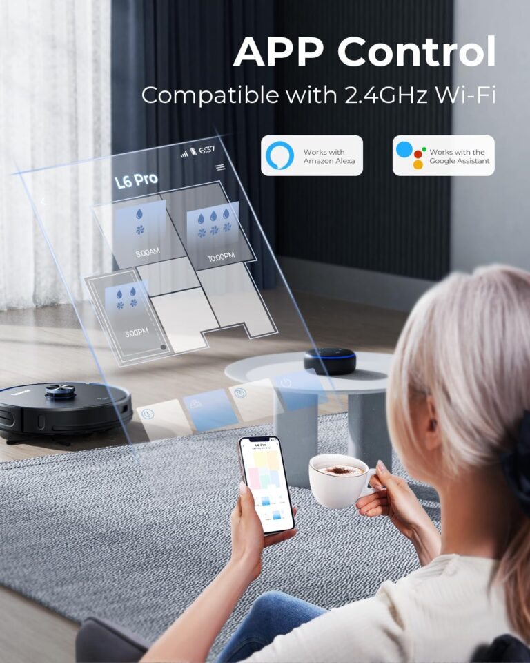 Laresar Robot Vacuum and Mop Combo, 3 in 1 Robotic Vacuum with 3.5L Self Emptying Station, Equipped with Lidar Navigation,Smart App Control, for Pet Hair/Floors/Carpets, L6 Pro, Black - Image 7