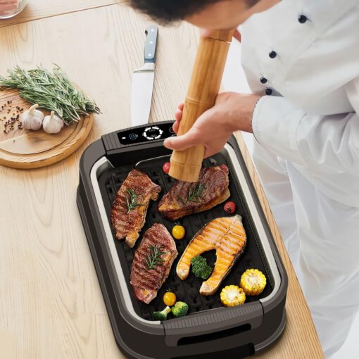 Indoor Smokeless Grill, Techwood 1500W Electric Indoor Grill with Tempered Glass Lid, Portable Non-stick BBQ Korean Grill, Turbo Smoke Extractor Technology, Drip Tray& Double Removable Plate, Black - Image 3