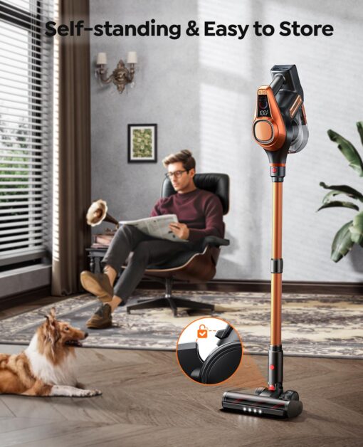 Fieety Cordless Vacuum Cleaner, 550W/45Kpa Vacuum Cleaners for Home with LED Screen, Max 60 Mins Runtime, Noise Reduction Tech, Anti-Tangle Stick Vacuum for Pet Hair Carpet and Hardfloor - Image 3