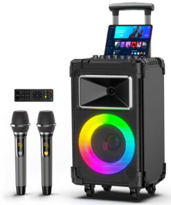 JYX Karaoke Machine, 10" Woofer Big Bluetooth Karaoke Speaker, Portable Microphone Speaker with 2 Wireless Mics, Party Lights, Supports Vocal Cut, TWS/Bluetooth/REC/USB/TF/AUX