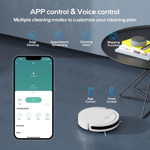 Pureatic Robot Vacuum, Mopping Robot, Powerful 5000Pa, WiFi/Alexa/App/Remote Control, Quiet, Robotic Vacuum Cleaner with Self-Charging, Anti-Collision and Fall, for Pet Hair, Hard Floor, Carpet - Image 5