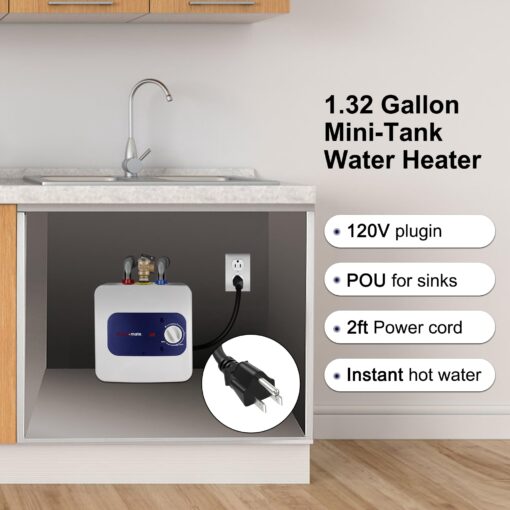 thermomate Mini Tank Water Heater Electric, 1.32 Gallons Small Under Sink Water Heater for Point of Use Instant Hot Water 110V 120V, Wall or Floor Mounted, UL Listed ES150 - Image 8