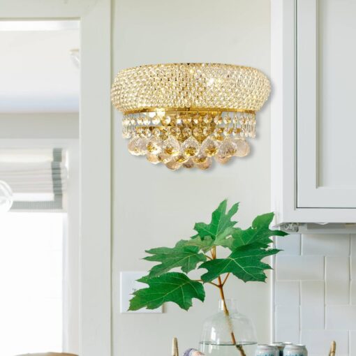 BEIRIO 2-Lights Golden Finish Classic Empire Style K9 Crystal Ball Wall Sconce Light for Living Room Foyer Dining Room Hallway Bedroom (12×6 inch) New Packaging Easy to Install