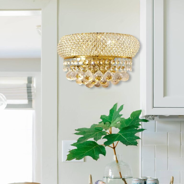 BEIRIO 2-Lights Golden Finish Classic Empire Style K9 Crystal Ball Wall Sconce Light for Living Room Foyer Dining Room Hallway Bedroom (12×6 inch) New Packaging Easy to Install