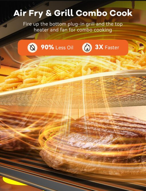 Nuwave TODD ENGLISH Air Fryer Grill Oven Combo, TRUE Char & Flavor, 100 in 1 Super Convection Toaster Oven Countertop, Excellent Thermal Insulation, POWERPORT™ Plug-In Grill, 550°F, Stainless Steel - Image 7
