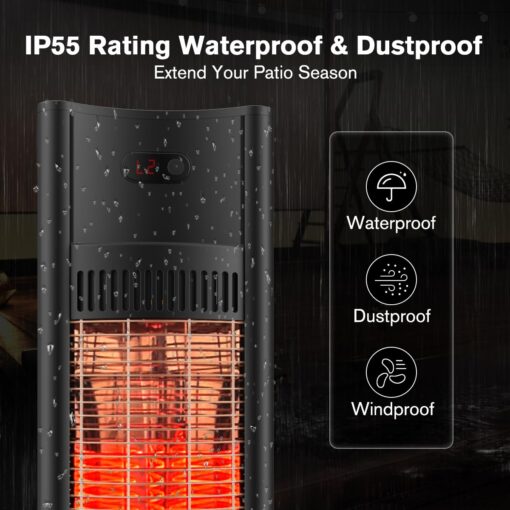 ThermoMate Outdoor Indoor Electric Patio Heater, 1500W 38.5" Portable Tower Infrared Heaer, IP55 Rated Space Radiant Heater with Remote, Timer, Tip-over Protection for Backyard, Restaurant & Garage - Image 6