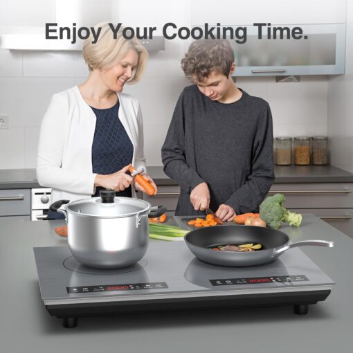 VBGK Double Induction Cooktop, 24 inch 4000W Electric cooktop with hot plate, induction stove top with LED Touch Screen 9 Levels Settings with Child Safety Lock & Timer 110V Induction cooktop 2 burner - Image 8