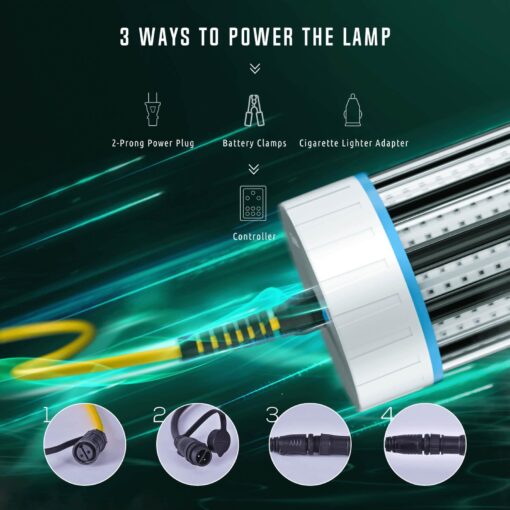 Tendelux Ultra-Bright Underwater Fishing Light with Controller, 110V & 12V Green LED Submersible Light Attractants for Docks, Boats or Kayaks, IP68 Rated for Fresh & Salt Water (30ft Cable) - Image 5