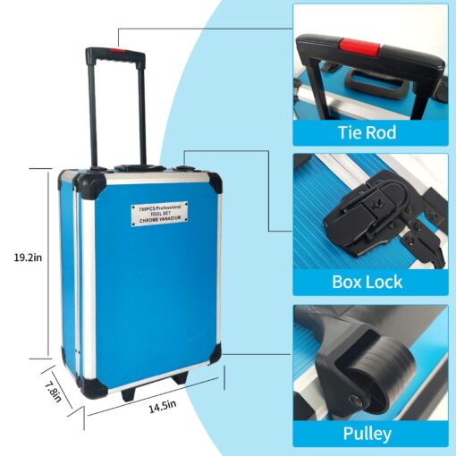 Arcwares 799pcs Aluminum Trolley Case Tool Set Silver, House Repair Kit Set, Household Hand Tool Set, with Tool Belt - Image 7