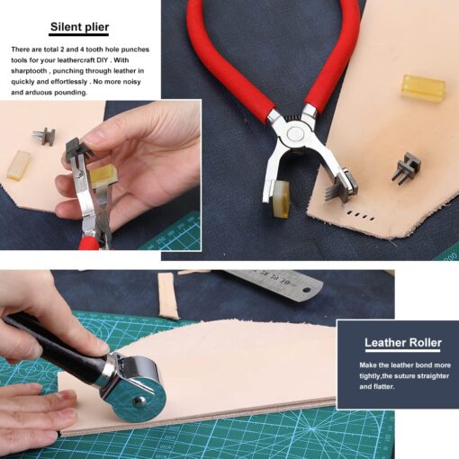 447 Pieces Leather Working Tools and Supplies with Instruction, Leathercraft Tools Kit, Leathercraft Tools Holder, Leather Craft Stamping Tools, Stitching Hole Punch, Leather Working Saddle Making - Image 5
