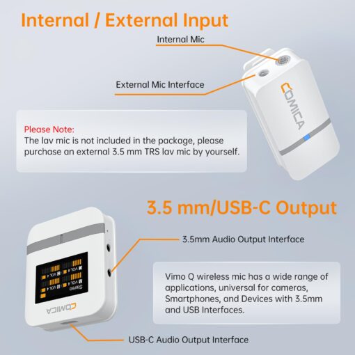 COMICA Vimo Q Wireless Lavalier Microphone System with 4 Transmitters and 1 Receiver, Noise Cancellation, 656' Range, Wireless Microphone for Camera, iPhone, Android, PC Interviews, Vlogging(White) - Image 7