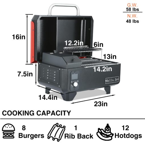 Hello.Dr Portable Wood Pellet Grill and Smoker,Electric Outdoor 8 in 1 Tabletop Grills for RV Camping Tailgating RV Cooking BBQ, Intelligent Temperature Control and Superheated Steam Technology,Red - Image 5