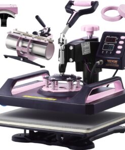VEVOR 5 in 1 Heat Press Machine Combo with 30 OZ Tumbler Press & Hat Press 12x15 inch Heat Press for T-Shirts, Hats Caps Tumblers Glass Cans Mugs, and Plates (Pink & Black)